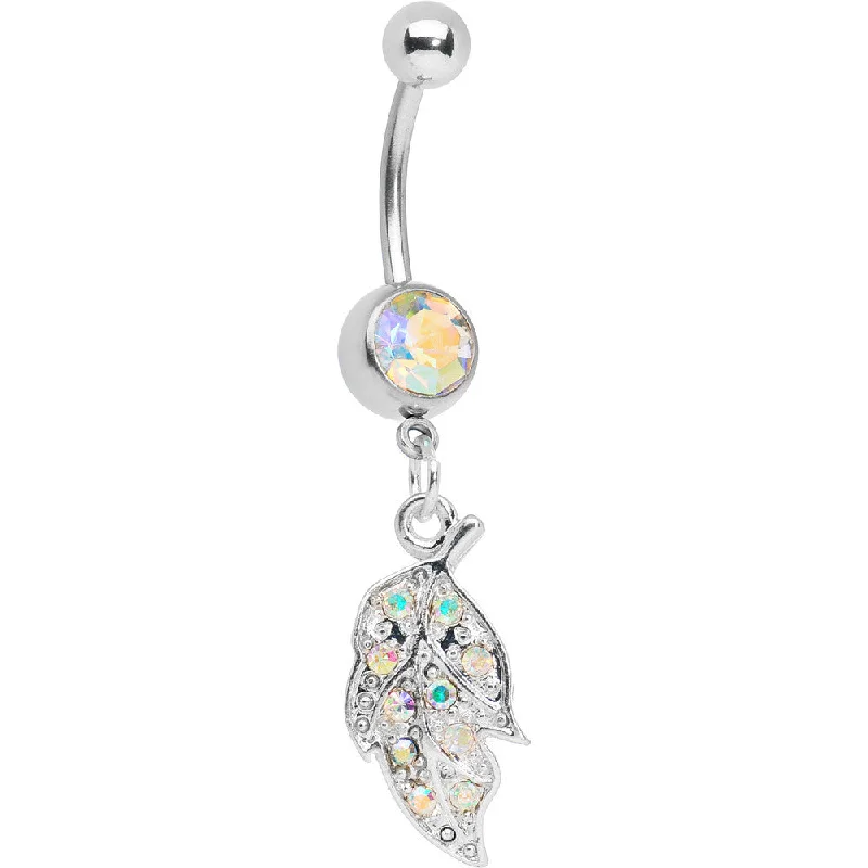 Trendy Belly Rings with Bold Details -Aurora Gem Sunlit Leaf Belly Ring