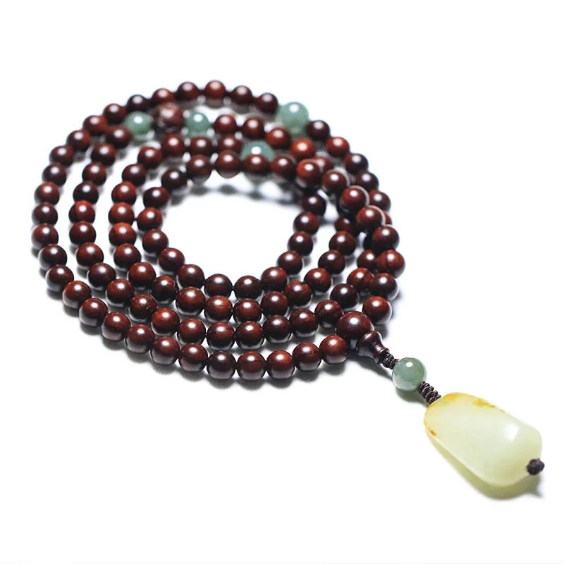 Unique Personalized Bracelets for Men-Buddha Stones Tibetan Small Leaf Red Sandalwood Jade Mala Meditation Bracelet Unique Personalized Bracelets for Men-Buddha Stones Tibetan Small Leaf Red Sandalwood Jade Mala Meditation Bracelet