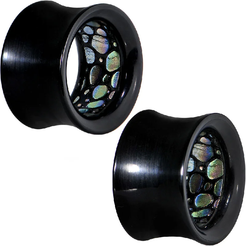 Women's Earrings – Elegant Designs for Every Personality--5/8 Black Acrylic Almost Abalone Double Flare Tunnel Plug Women's Earrings – Elegant Designs for Every Personality--5/8 Black Acrylic Almost Abalone Double Flare Tunnel Plug