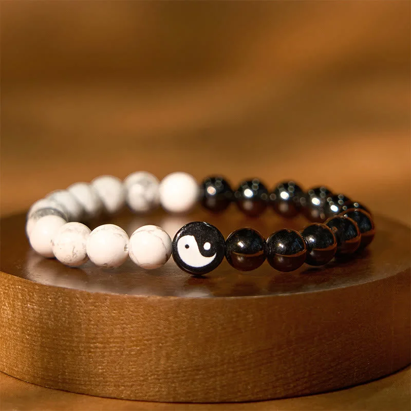 Stylish Beaded Bracelets for Men-Buddha Stones Natural Obsidian White Turquoise Yinyang Tai Chi Strength Bracelet Stylish Beaded Bracelets for Men-Buddha Stones Natural Obsidian White Turquoise Yinyang Tai Chi Strength Bracelet