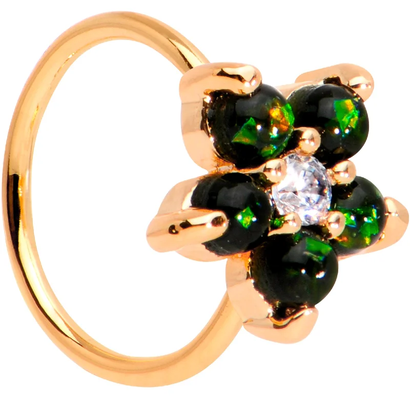 Nose Rings with Bright Shine for Bold Looks -5/16 Green Faux Opal CZ Rose Gold IP Flower Seamless Circular Ring Nose Rings with Bright Shine for Bold Looks -5/16 Green Faux Opal CZ Rose Gold IP Flower Seamless Circular Ring