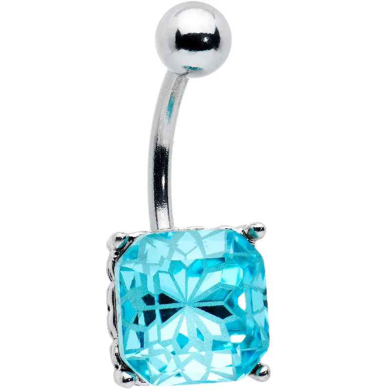 Belly Rings for Bold Looks -Blue Gem Stylish Elegance Square Mandala Flower Belly Ring