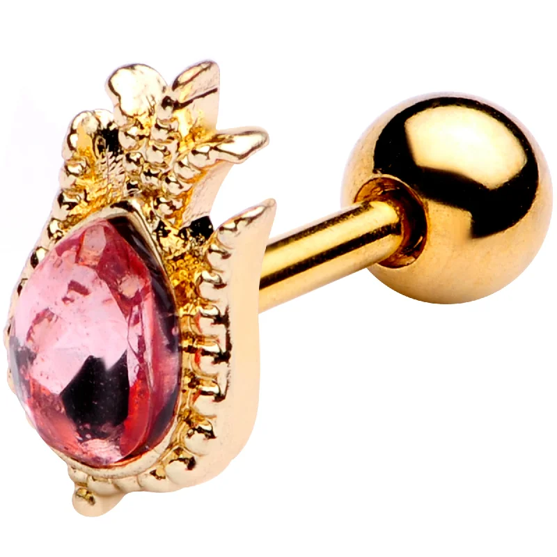 Women's Earrings – Elegant Designs for Every Personality--16 Gauge 1/4 Pink Gem Gold Tone Tulip Flower Cartilage Tragus Earring Women's Earrings – Elegant Designs for Every Personality--16 Gauge 1/4 Pink Gem Gold Tone Tulip Flower Cartilage Tragus Earring