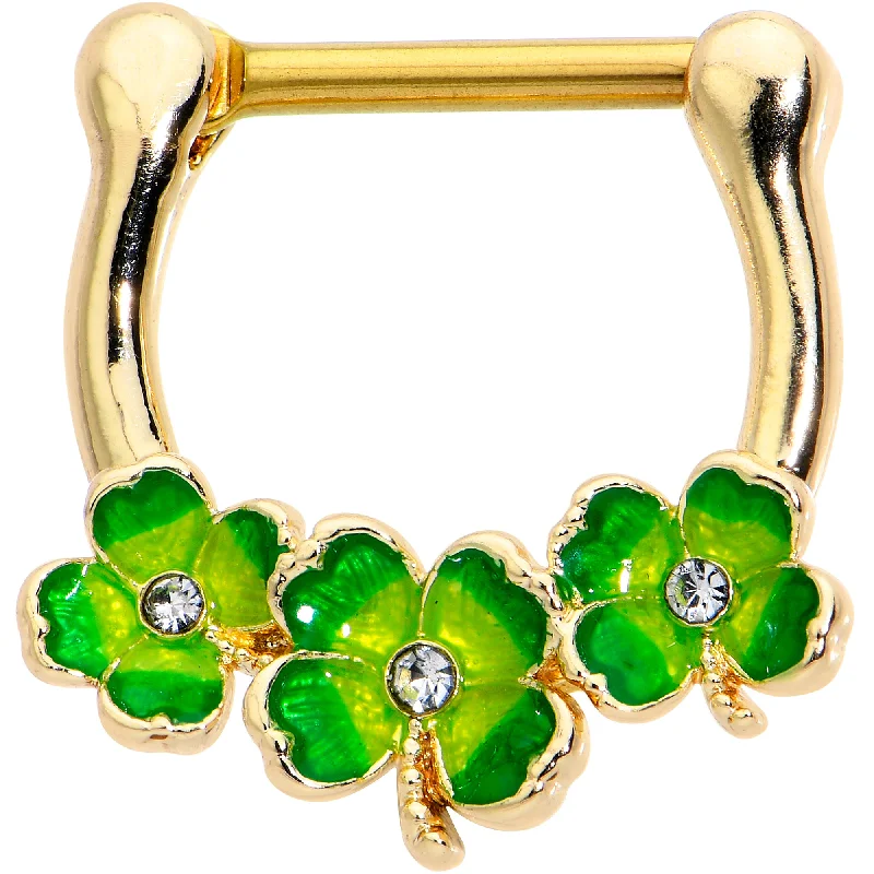 Women's Earrings – Elegant Designs for Every Personality--16 Gauge 5/16 Clear Gem Gold Tone Lucky Shamrock Cartilage Clicker Women's Earrings – Elegant Designs for Every Personality--16 Gauge 5/16 Clear Gem Gold Tone Lucky Shamrock Cartilage Clicker