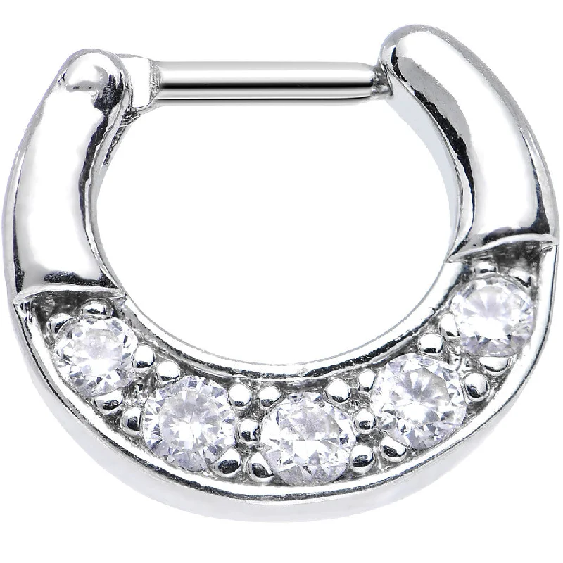 Timeless Nose Rings for Every Woman -16 Gauge 1/4 Five Round Clear Cubic Zirconia Septum Clicker Timeless Nose Rings for Every Woman -16 Gauge 1/4 Five Round Clear Cubic Zirconia Septum Clicker