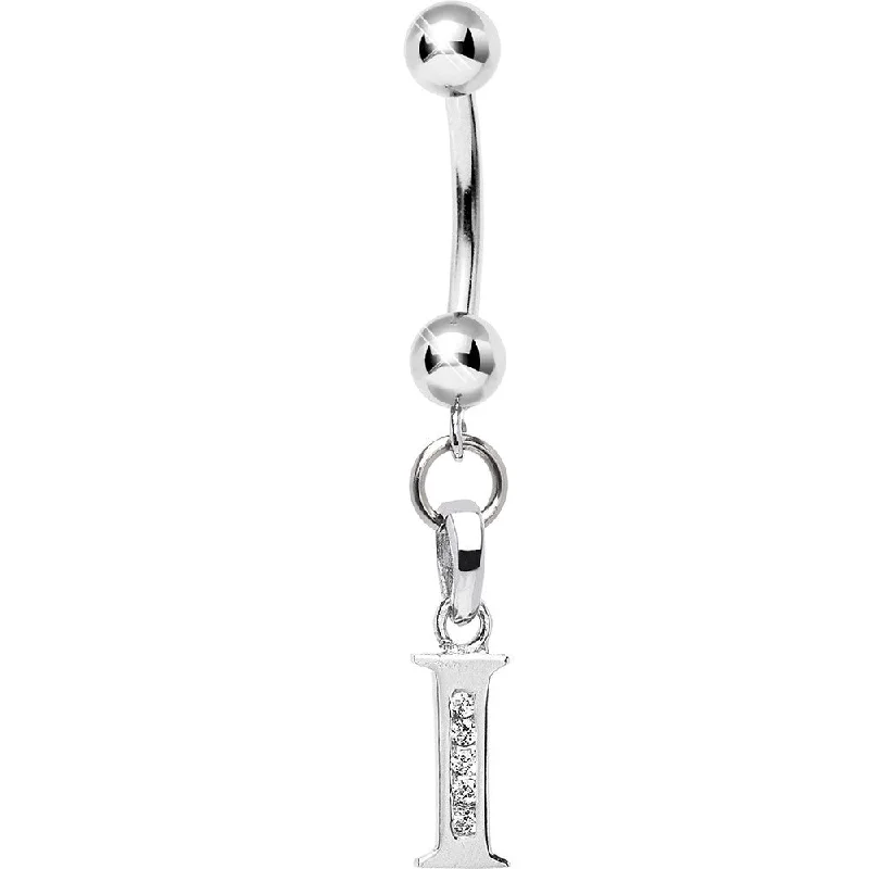 Belly Rings with Gemstones for Sparkling Style -16 Gauge Solid 14kt White Gold CZ Initial I Belly Ring Belly Rings with Gemstones for Sparkling Style -16 Gauge Solid 14kt White Gold CZ Initial I Belly Ring