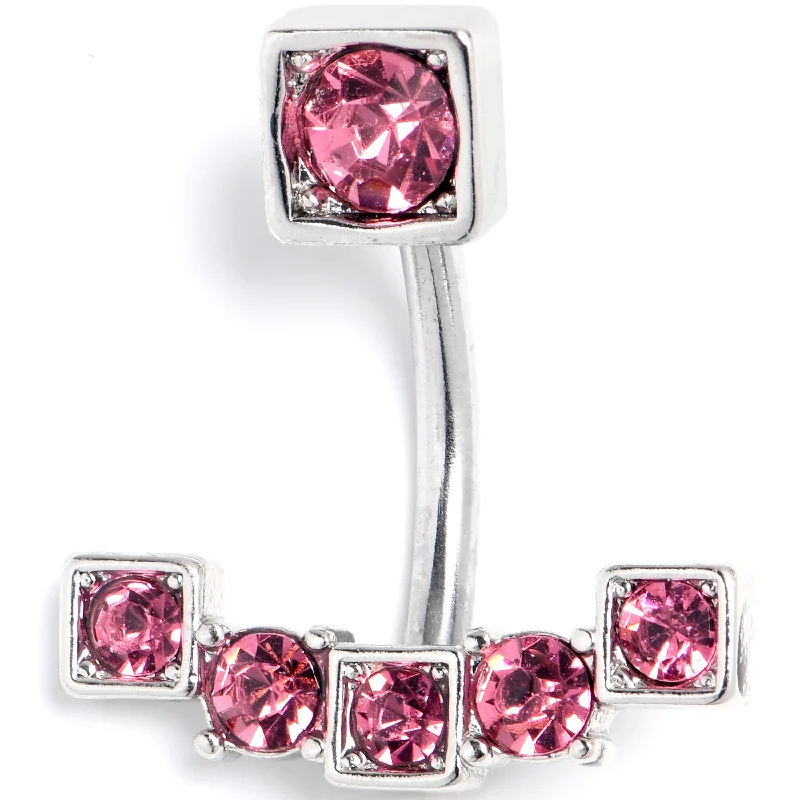 Elegant Belly Rings for Classic Fashion -Pink Gem Blocky Arch Double Mount Belly Ring Elegant Belly Rings for Classic Fashion -Pink Gem Blocky Arch Double Mount Belly Ring