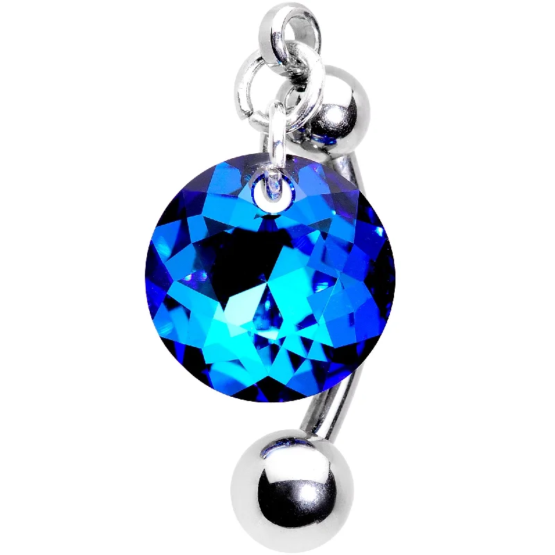 Belly Rings with Designer Touch -Blue Drop Top Mount Belly Ring Created with Crystals Belly Rings with Designer Touch -Blue Drop Top Mount Belly Ring Created with Crystals