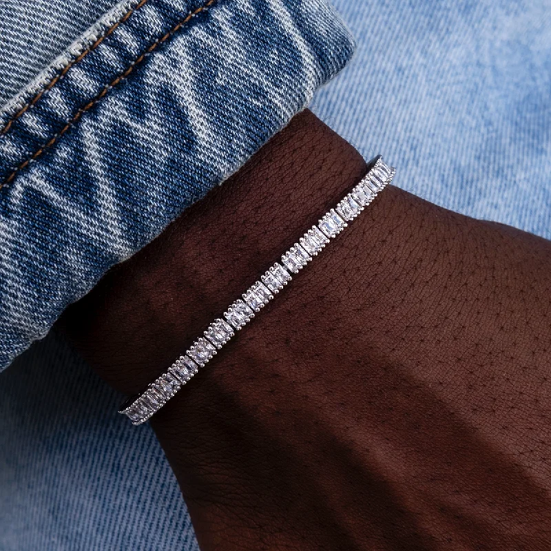Vintage Bracelets for Men-Diamond Baguette Tennis Bracelet in White Gold- 3mm