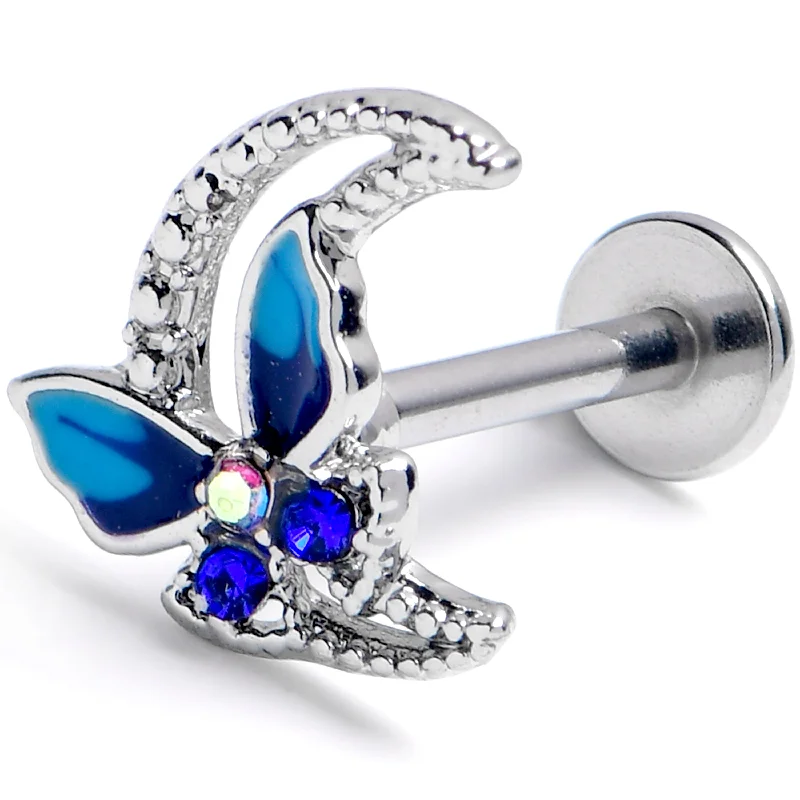 Women's Earrings – Elegant Designs for Every Personality--16 Gauge 5/16 Aurora Gem Butterfly Blue Beauty Labret Monroe Tragus