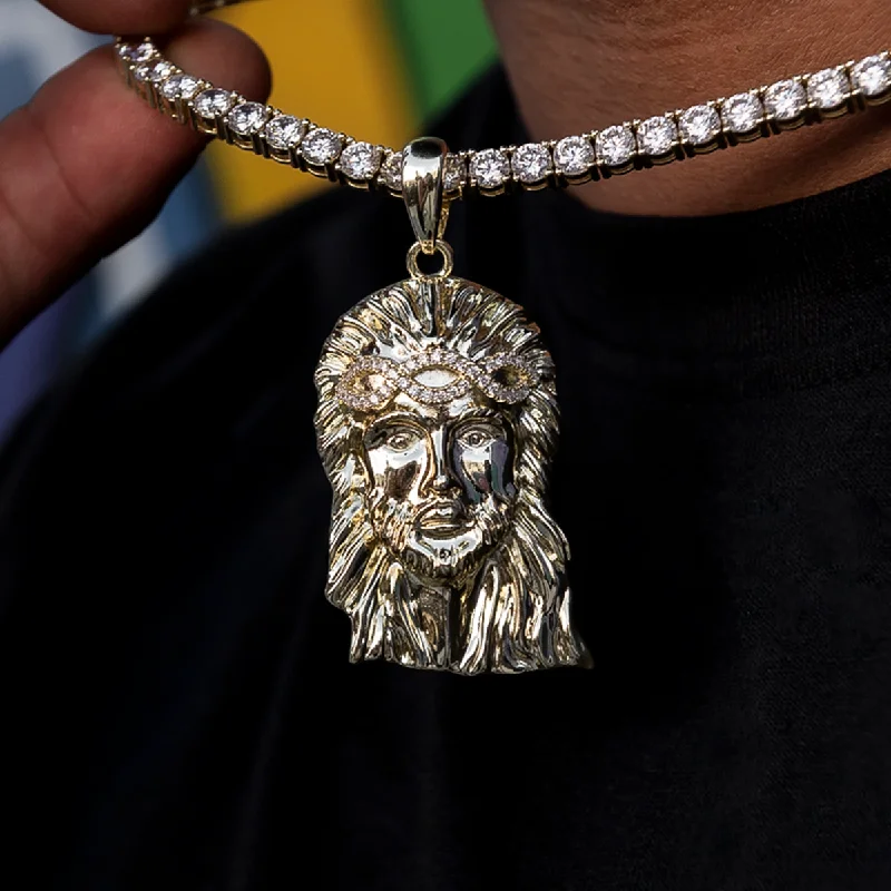 Exclusive Men's Necklaces & Pendants for the Modern Gentleman-Large Diamond Crown Portrait of Jesus Pendant in Yellow Gold Exclusive Men's Necklaces & Pendants for the Modern Gentleman-Large Diamond Crown Portrait of Jesus Pendant in Yellow Gold