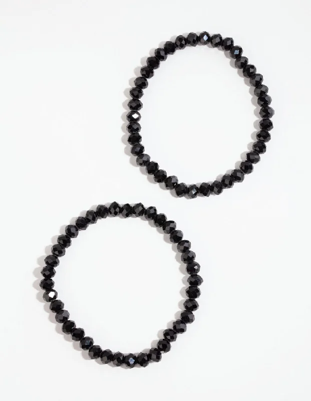 Set of Bangles for Women-Black Facet Bead Bracelet Pack