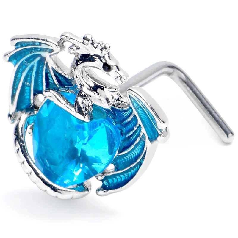 Nose Rings for Personalized Fashion -20 Gauge 7mm Blue CZ Gem Heart of Dragon L Shape Nose Ring Nose Rings for Personalized Fashion -20 Gauge 7mm Blue CZ Gem Heart of Dragon L Shape Nose Ring