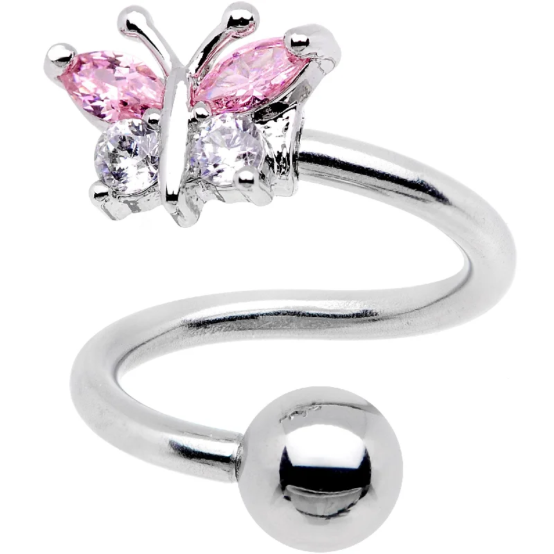 Belly Rings for Unique Fashion Statements -Clear Pink CZ Gem Butterfly Spiral Twister Top Mount Belly Ring Belly Rings for Unique Fashion Statements -Clear Pink CZ Gem Butterfly Spiral Twister Top Mount Belly Ring