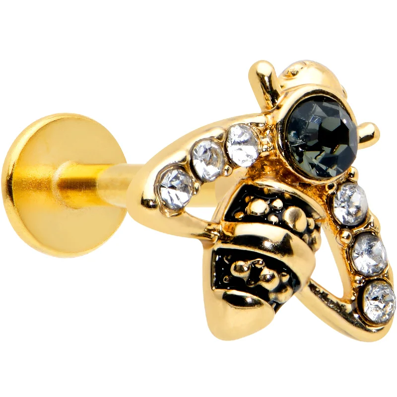Elegant and Comfortable Lip Rings16 Gauge 5/16 Clear Black Gem Gold Tone Angular Bee Labret Tragus