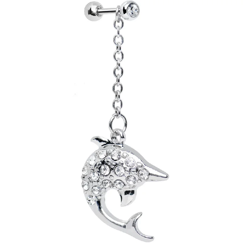 Women's Earrings – Elegant Designs for Every Personality--Clear Gem Bottlenose Dolphin Dangle Cartilage Tragus Earring