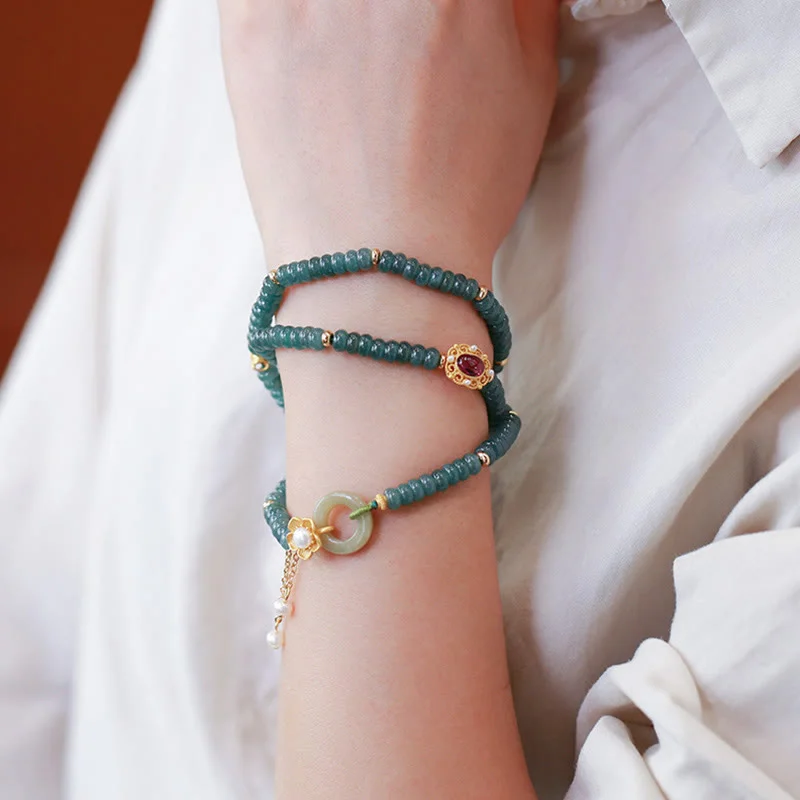 Dainty Bangles for Women-Buddha Stones 925 Sterling Silver Gold Plated Cyan Jade Flower Peace Buckle Success Triple Wrap Bracelet Dainty Bangles for Women-Buddha Stones 925 Sterling Silver Gold Plated Cyan Jade Flower Peace Buckle Success Triple Wrap Bracelet