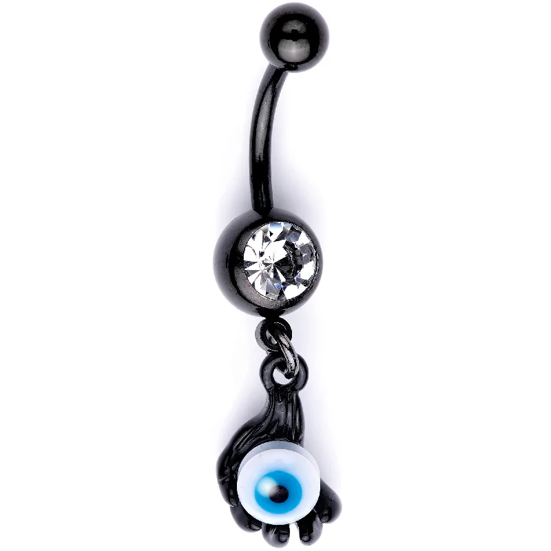 Comfortable Belly Rings for Unique Look -Clear Gem Black Blue Eyeball Hand Halloween Dangle Belly Ring Comfortable Belly Rings for Unique Look -Clear Gem Black Blue Eyeball Hand Halloween Dangle Belly Ring