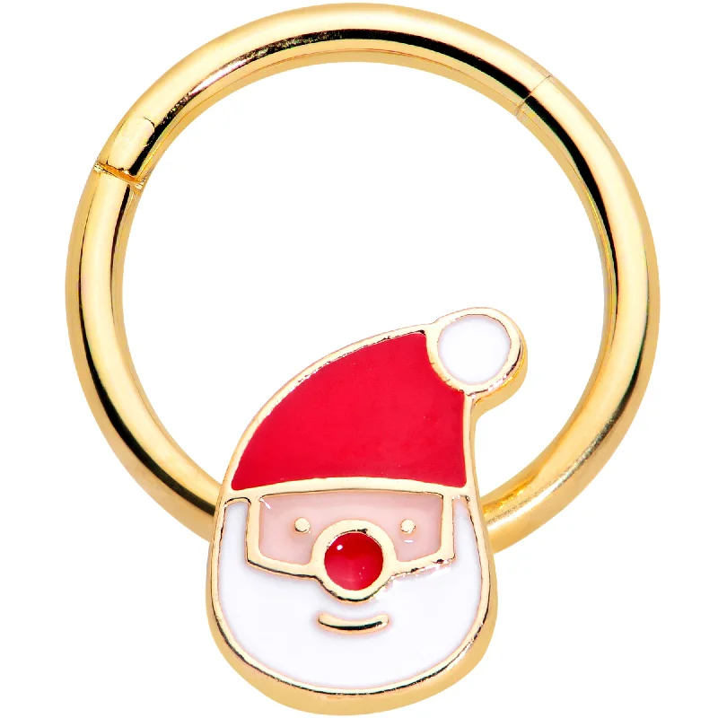 Nose Rings with Leaf Shape -16 Gauge 3/8 Gold Tone Smiling Santa Christmas Hinged Segment Ring Nose Rings with Leaf Shape -16 Gauge 3/8 Gold Tone Smiling Santa Christmas Hinged Segment Ring