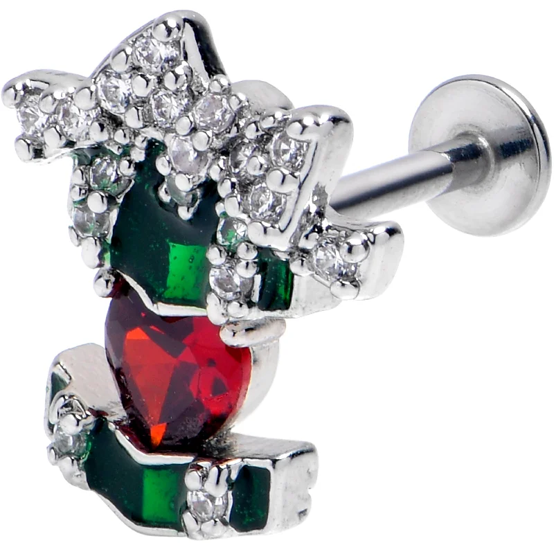 Gold-Plated Lip Rings16 Gauge 5/16 Green Red Gem Holiday Abstract Heart Labret Monroe Tragus
