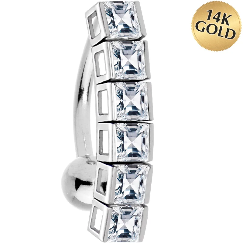 Designer Belly Rings for Exclusive Fashion -16 Gauge Solid 14KT White Gold TOP DROP Cubic Zirconia SIX SQUARE TENNIS Belly Ring Designer Belly Rings for Exclusive Fashion -16 Gauge Solid 14KT White Gold TOP DROP Cubic Zirconia SIX SQUARE TENNIS Belly Ring