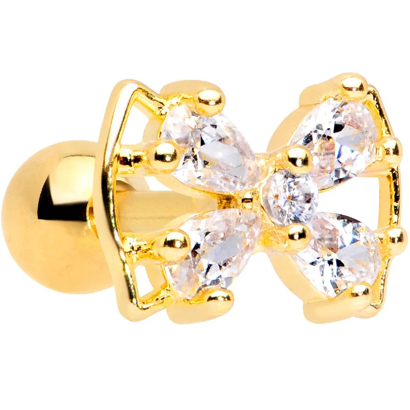 Women's Earrings – Elegant Designs for Every Personality--16 Gauge 1/4 Clear CZ Gem Gold Tone Beauty Bow Cartilage Tragus