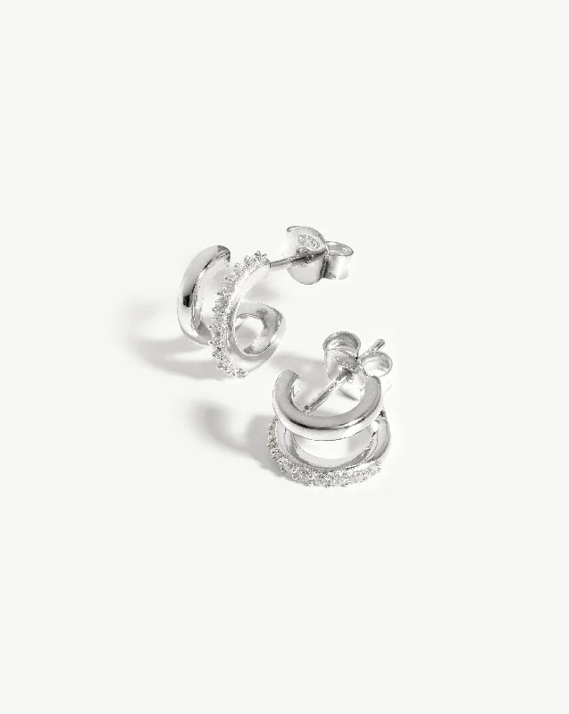 Women's Earrings – Elegant Designs for Every Personality--Classic Double Huggies | Sterling Silver/Cubic Zirconia