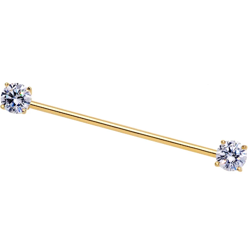 Women's Earrings – Elegant Designs for Every Personality--Clear CZ Gem Gold Tone End to End Industrial Barbell 38mm Women's Earrings – Elegant Designs for Every Personality--Clear CZ Gem Gold Tone End to End Industrial Barbell 38mm