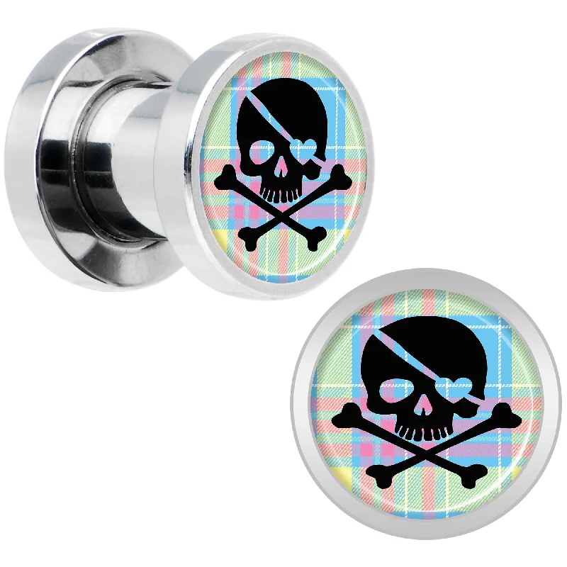 Women's Earrings – Elegant Designs for Every Personality--Pink Green Plaid Heart Skull Steel Screw Fit Plug Set 2 Gauge Women's Earrings – Elegant Designs for Every Personality--Pink Green Plaid Heart Skull Steel Screw Fit Plug Set 2 Gauge