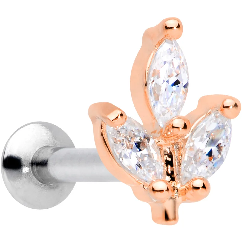 Colorful Lip Rings for Fun Looks16 Gauge 1/4 CZ Rose Gold PVD Leaf Threadless Push In Labret Tragus