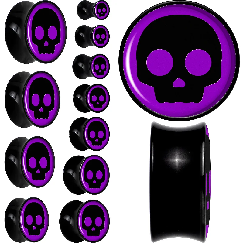 Women's Earrings – Elegant Designs for Every Personality--0 Gauge Purple Black Simple Skull Black Acrylic Saddle Plug Set