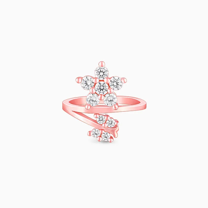 Chic Women's Rings for Fashion-Forward Looks-Rose Gold Butterfly Flower Ring