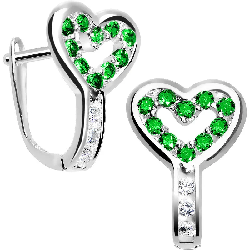 Women's Earrings – Elegant Designs for Every Personality--Sterling Silver Heart CZ May Birthstone Youth Leverback Earrings