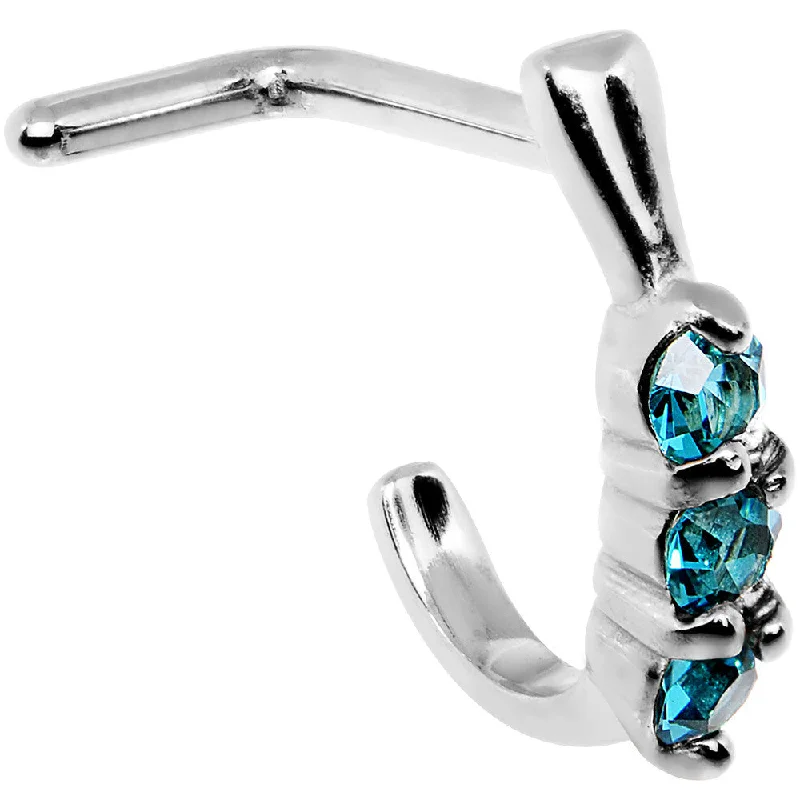 Elegant Nose Rings with Radiant Stones -18 Gauge Aqua Gem Steel Faux Hoop L Shaped Nose Ring Elegant Nose Rings with Radiant Stones -18 Gauge Aqua Gem Steel Faux Hoop L Shaped Nose Ring