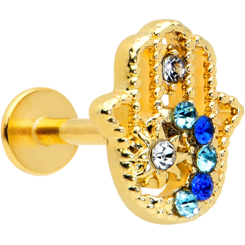 Designer Lip Rings for Fashionable Piercings16 Gauge 5/16 Blue Gem Gold Hue Texture Hamsa Labret Monroe Tragus