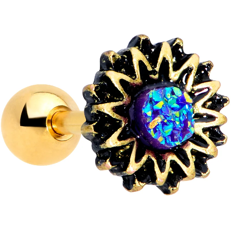 Women's Earrings – Elegant Designs for Every Personality--16 Gauge 1/4 Gold Tone Aqua Center Sunburst Cartilage Tragus Earring