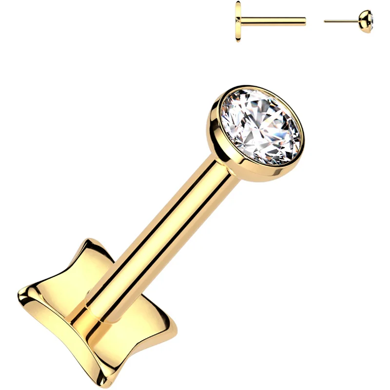 Women's Earrings – Elegant Designs for Every Personality--18 Gauge 5/16 3mm CZ Gem Gold PVD Medical Grade Titanium Reversible Flat Back Earring