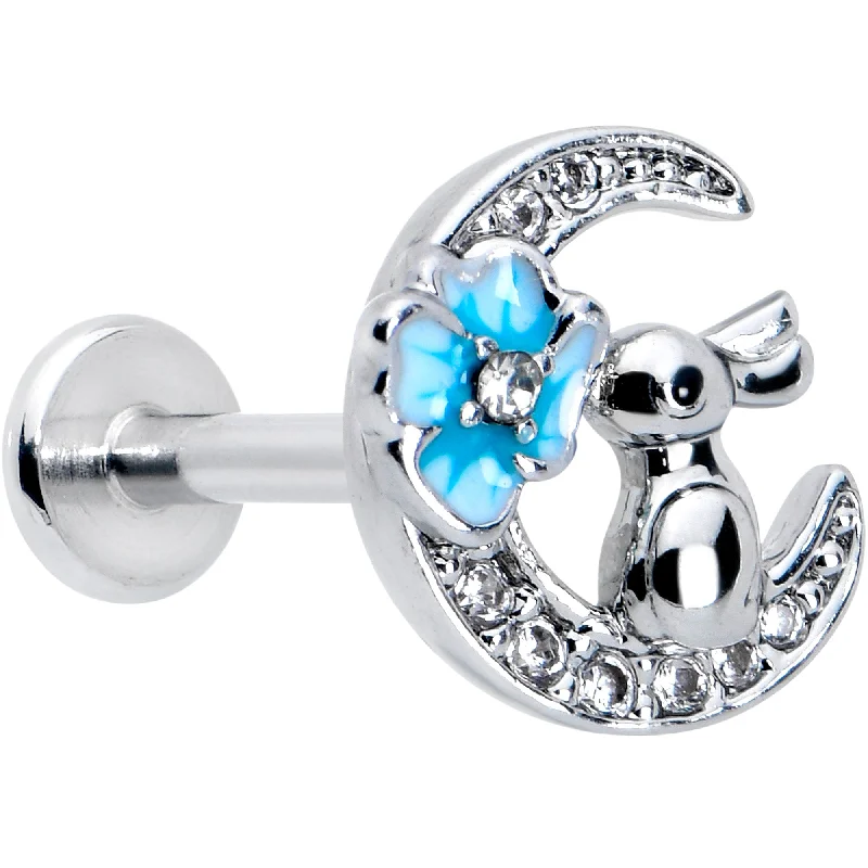 Elegant and Chic Lip Rings for Fashionistas16 Gauge 5/16 Clear CZ Gem Rabbit Moon Blue Internally Threaded Labret