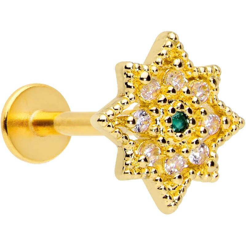 Designer Lip Rings for Exclusive Looks16 Gauge 1/4 Green Gem Gold Tone Evening Star Labret Monroe Tragus