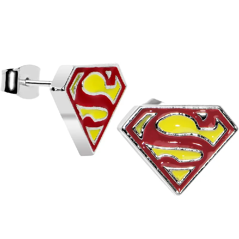 Women's Earrings – Elegant Designs for Every Personality--Licensed Red and Yellow Superman Logo Stud Earrings Women's Earrings – Elegant Designs for Every Personality--Licensed Red and Yellow Superman Logo Stud Earrings