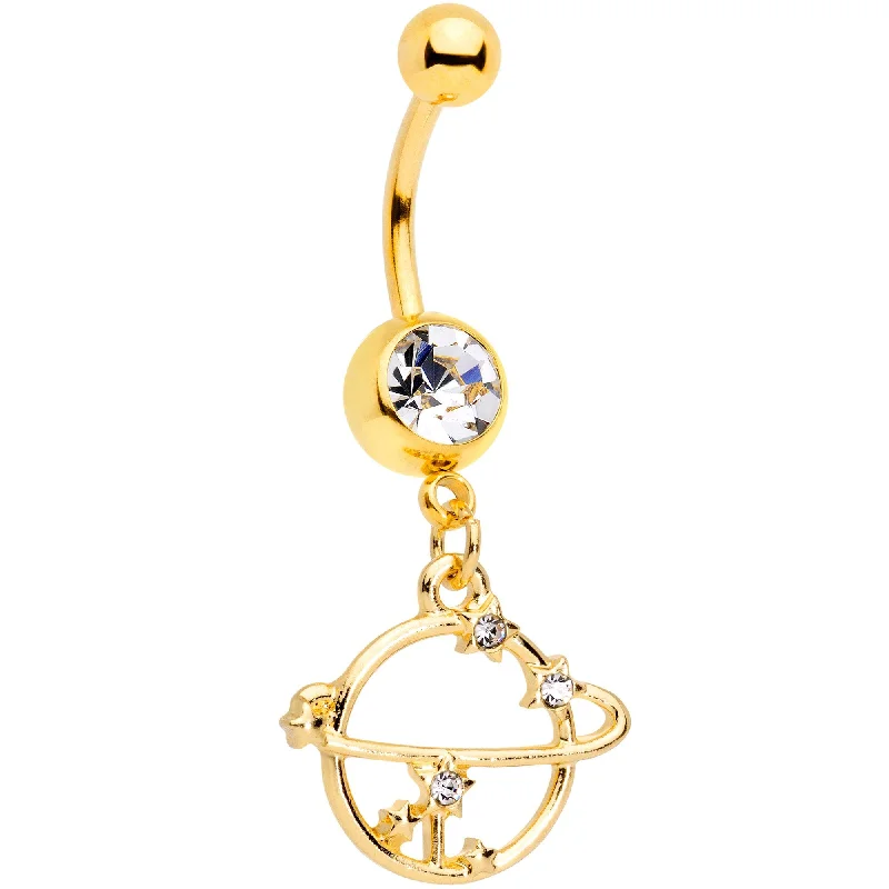 Trendy Belly Rings for Chic Fashion -Clear Gem Gold Tone Stars Orbit Planet Saturn Dangle Belly Ring Trendy Belly Rings for Chic Fashion -Clear Gem Gold Tone Stars Orbit Planet Saturn Dangle Belly Ring
