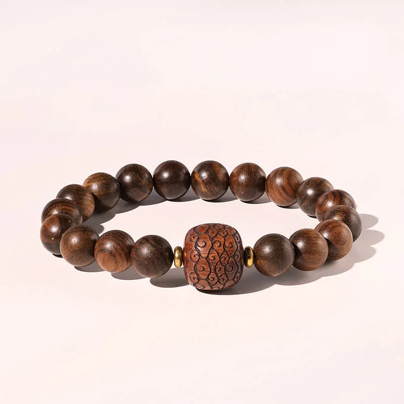 Personalized Stackable Bangles for Women-Buddha Stones Rosewood Auspicious Clouds Totem Fu Character Bamboo Pattern Warmth Bracelet