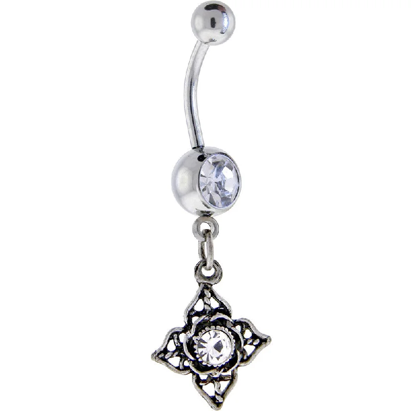 Belly Rings for a Perfect Fit -Full Bloom Crystalline Gem Dangle Belly Ring