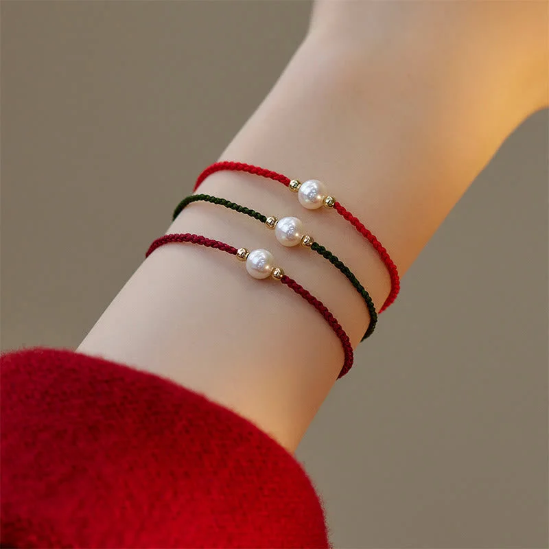 Cool Bracelets for Men-Buddha Stones Natural Pearl Bead Luck Braid String Bracelet