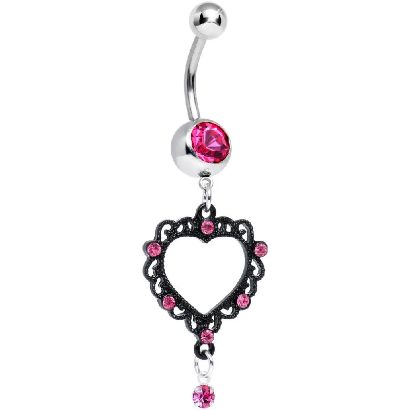 Stylish Belly Rings with Beautiful Details -Pink Gem Dark Lace Trimmed Vintage Heart Dangle Belly Ring Stylish Belly Rings with Beautiful Details -Pink Gem Dark Lace Trimmed Vintage Heart Dangle Belly Ring