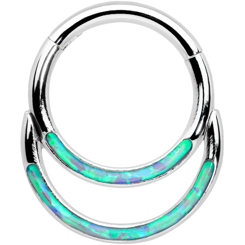 Women's Earrings – Elegant Designs for Every Personality--16 Gauge 5/16 Blue Synthetic Opal Double Row Hinged Segment Ring