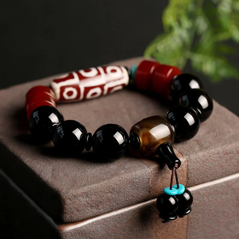 Men's Adjustable Cuff Bracelets-Buddha Stones Tibetan Nine-Eye Dzi Bead Black Onyx Wealth Protection Bracelet Men's Adjustable Cuff Bracelets-Buddha Stones Tibetan Nine-Eye Dzi Bead Black Onyx Wealth Protection Bracelet