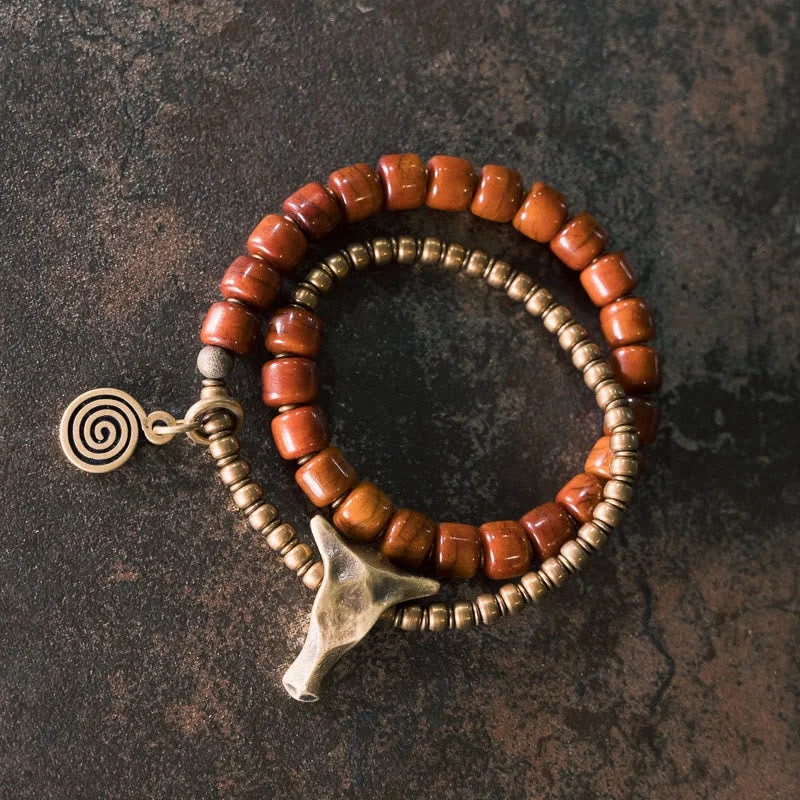 Men's Bracelets with Unique Charms-Buddha Stones Yak Bone Copper Yak Head Cone Pendant Double Wrap Strength Bracelet Men's Bracelets with Unique Charms-Buddha Stones Yak Bone Copper Yak Head Cone Pendant Double Wrap Strength Bracelet