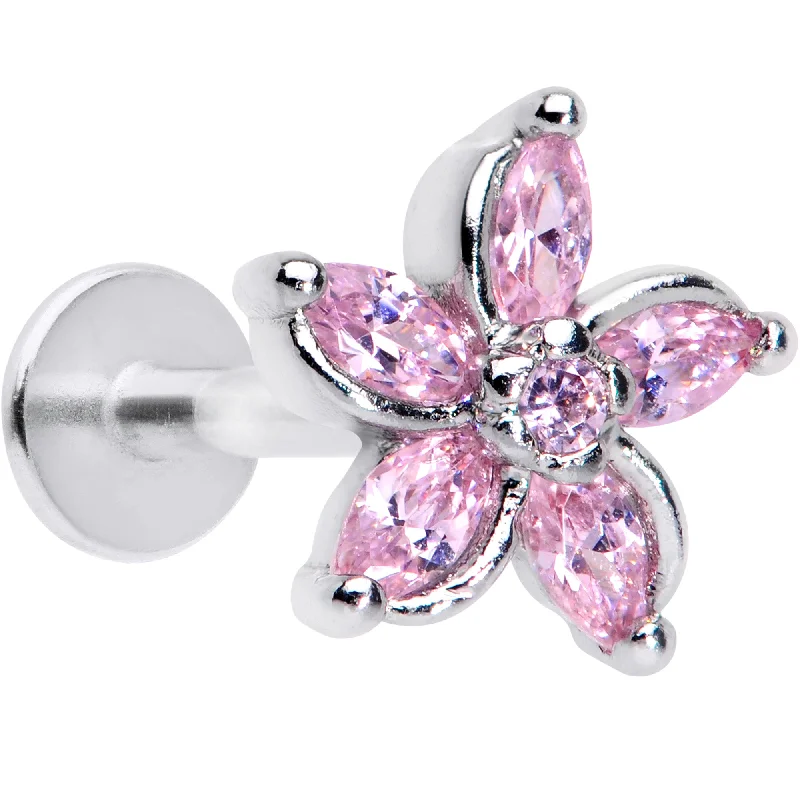 Classic Lip Rings with Delicate Touch16 Gauge 5/16 Pink Gem Pretty Petals Flower Labret Monroe Tragus