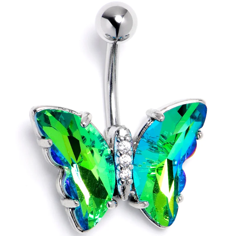 Custom Belly Rings for Unique Appeal -Green Clear CZ Gem Simply Colorful Butterfly Belly Ring Custom Belly Rings for Unique Appeal -Green Clear CZ Gem Simply Colorful Butterfly Belly Ring